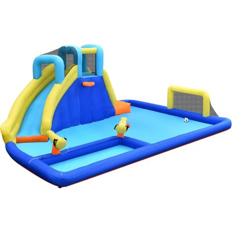 GOPLUS  Castello Gonfiabile Acquatico, 6 in 1 Casa Gonfiabile per Bambini 3-12 Anni, Portata 120 kg, Scivolo Grande con Accessori Completi, di Tessuto Oxford