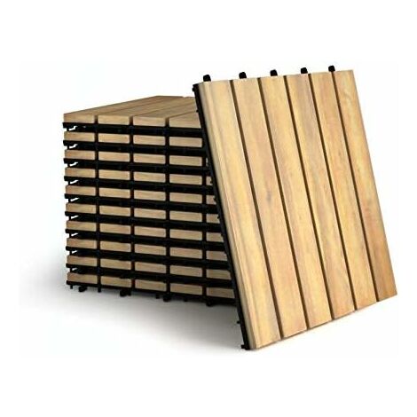 GOPLUS Set di 10 Piastrelle da Terrazzo, Piastrelle per Pavimento Giardino, Facile da Installare, di Legno di Acacia e Plastica, Marrone, 30x30x2,4cm (Stile 2)