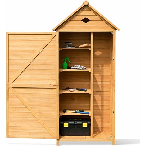 GOPLUS Casetta da Giardino per Ripostiglio Portaoggetti Attrezzi in Legno, Armadio per Esterni da Giardino per Attrezzi 70x35,5x176cm