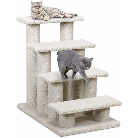 GOPLUS Albero Tira a Scala per Gatti, con 4 Ripiani, Bianco 102x45,5x15 cm