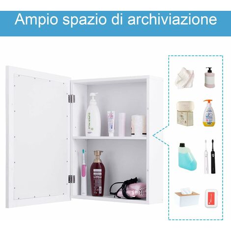 GOPLUS Armadietto da Bagno con Specchio, Armadio da Muro con