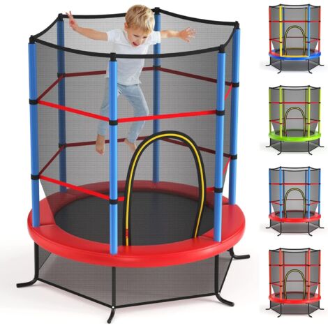 Goplus Trampolino da Esterno, Gioco Elastico da Giardino, con Rete Protettiva, Telaio in Acciaio, Fitnesse per Bambini, Capacità di carico statico di 135 kg/carico dinamico di 45 kg, 140x140x162cm, Bl