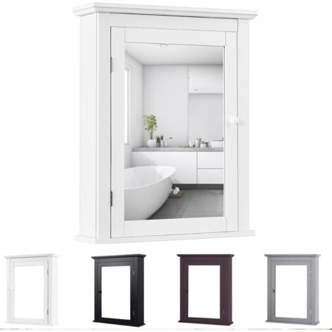 GOPLUS Armadietto Bagno a Specchio, a Parete, 2 Ripaini Nascosti, in Legno, Salvaspazio e Moderno, Sopra Lavandino, 56x15x69 cm, Bianco/Grigio/Marrone/Nero