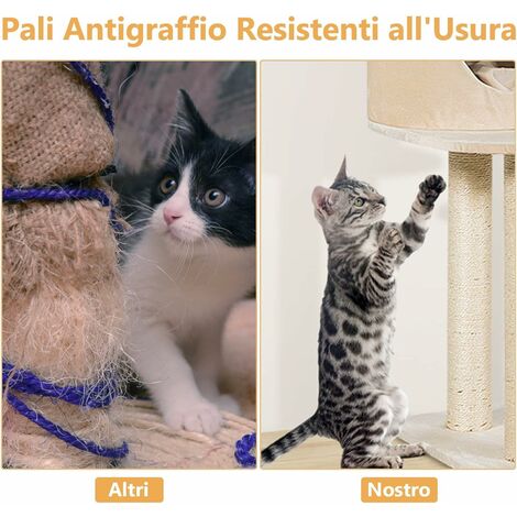 GOPLUS Albero Tiragraffi Gatto, Palo Tiragraffi, Torre Arrampicate, con  Tronchi in Sisal, Tana, Grotta, Palline, Rivestimento