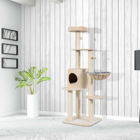 KESSER® Palo tiragraffi per gatti Albero per gatti, Torre per arrampicarsi,  con tronchi in sisal, tana, con grotta, palline, sisal e corda per giocare,  altezza 112 cm, con tante opzioni di gioco