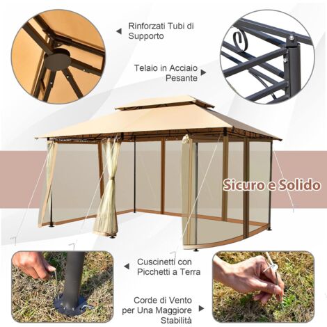 Gazebo Da Giardino 3x4m Con Tende Laterali - Struttura Acciaio Robusta, Telo Impermeabile 180g/m² - Ideale Per Esterno, Piscina E Feste - Foto 8