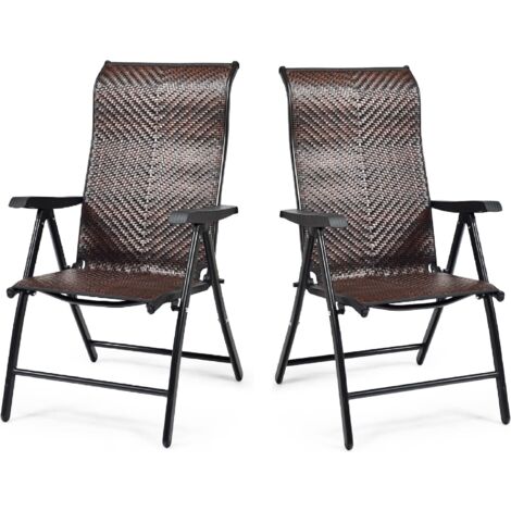 Set 2 Sedie Pieghevoli Da Giardino Costway &ndash; Schienale Sling &ndash; Grigio Per Patio, Campeggio E Spiaggia