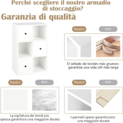 GOPLUS Armadietto Libreria Basso a 6 Cubi, Porta Libri con 3 Cassetti,  Mensole Scaffale a 3