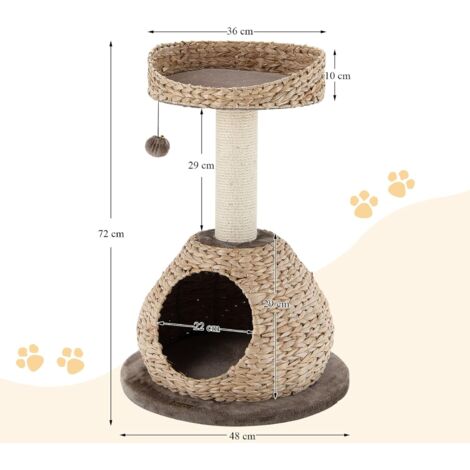 Tiragraffi Per Gatti XXL 140 Cm - Con Cuccia, Piattaforme E Sisal, 60x50x140 Cm