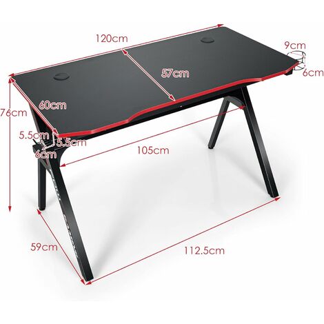 Scrivania da gaming con porta bicchiere gancio per cuffie e mensola,  Postazione da gaming professionale per casa e ufficio - Costway