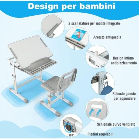 Goplus Set Tavolo E Sedia Per Bambini Con Superficie Di Lavagna