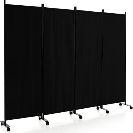 GOPLUS Paravento con Ruote, da Interno Esterno, in Metallo, Piedini Stabili, Separé Divisorio, per Soggiorno, Camera da Letto, Ufficio (4 Pannelli, Nero)