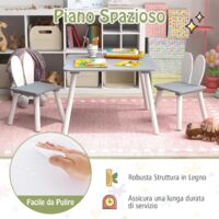 Set Tavolo E 2 Sedie Per Bambini GOPLUS 3 In 1, Con Piano Lavagna/Portagiocatti E Sedie Con Contenitore, Beige, Portata 125 Kg