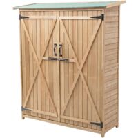GOPLUS Capanno per Attrezzi da Giardino, in Legno di Abete, con Serratura, Tetto Spiovente in Asfalto, Doppie Porte e Scaffali, per Cortile, Patio, 140 x 50 x 162 cm, Naturale