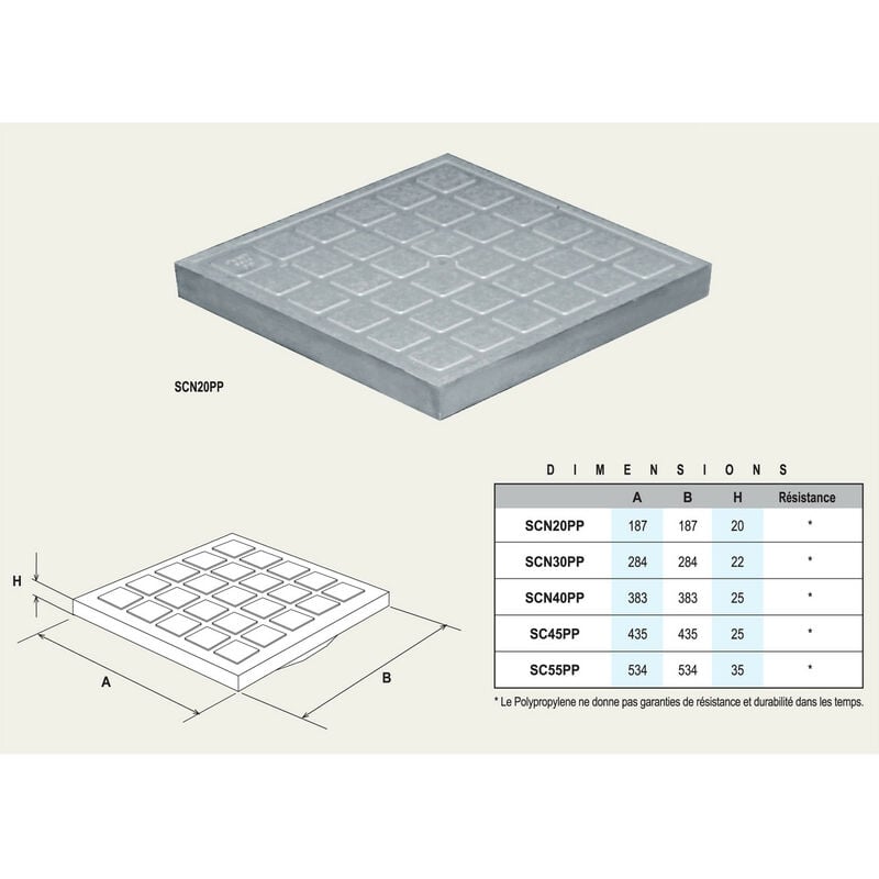 Cadre 20 x 20 cm pour grille de sol sable polypropylène