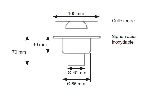 Siphon 100x100 sortie verticale 40 mm