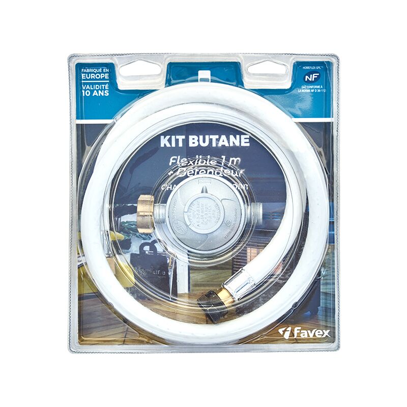 Flexible CAOUTCHOUC 1.5M GAZ BUTANE 10 ANS + Détendeur