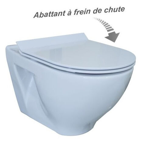 Cuvette suspendue sans bride semi carénée avec abattant frein de chute - Regiplast