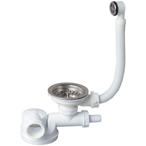 Wirquin Pro – Ensemble complet vidage lavabo 1 bac Ø90 – Siphon extra plat 50mm – Bonde à panier D90 – Débit 36 L/m pour usage professionnel