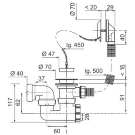 Vidage baignoire automatique - câble 650mm - siphon D.40, D.45, D.50mm 