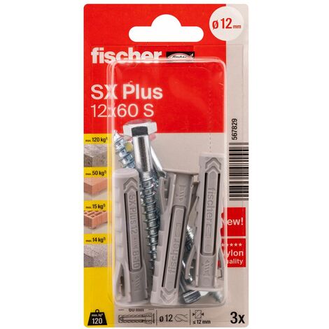 Cheville nylon SX Fischer - Longueur 60 mm - Diamètre 12 mm - Vendu par 6  de Cheville nylon