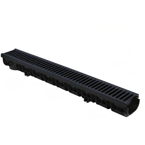 Pack Caniveau Noir PP PRATIKO série 130XL Haut 130 x 1000 mm + deux Grilles B-TEK C250 (trafic lourd) + 2 blocages en métal - First Plast