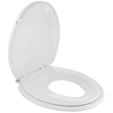 Wirquin – Abattant adulte pour WC en thermoplastique blanc – Système frein de chute SOFT CLOSE – Réducteur enfant intégré – Confort acoustique