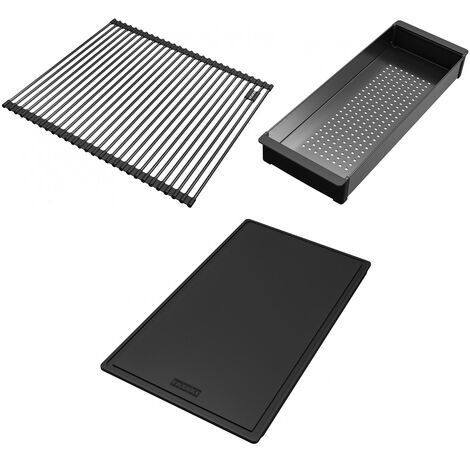 Set accessoires cuves BXM Inox : Rollmat et panier égouttoir Anthracite + planche - Franke (1/4)