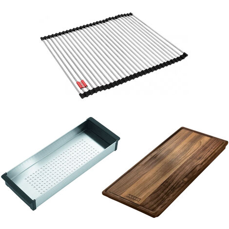Set accessoires cuves Box Inox : Rollmat + Panier égouttoir + planche à découper en bois - Franke (1/4)