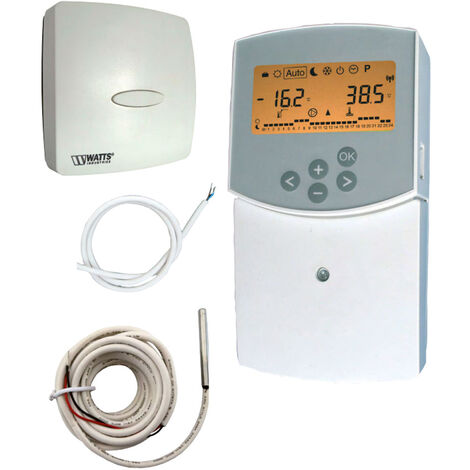 Watts – Thermostat filaire Climatic Control H&C – Régulation à température variable – Sondes extérieures fournies – Adapté moteurs 3 points 220V