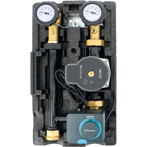 Thermador – Groupe hydraulique modulfit premium DN25 avec circulateur – Débit 3 m³/h – Isolation renforcée anti-condensation – Vanne mélangeuse
