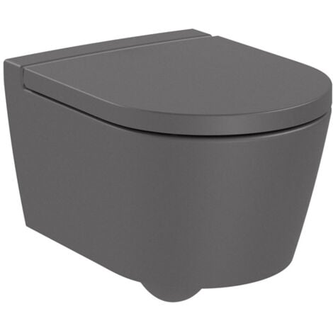 Pack Cuvette compacte suspendue Rimless (sans bride) "Inspira Round" avec abattant frein de chute, déclipsable - Onyx