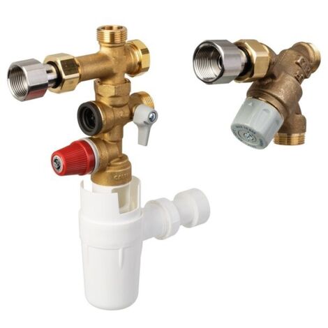 Thermador – Kit de sécurité pour chauffe-eau thermodynamique – 2 raccords diélectriques – Mitigeur thermostatique – Groupe de sécurité GSL – Siphon