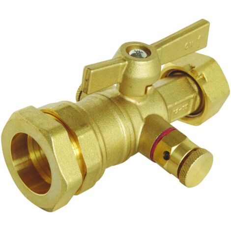 Robinet d'arrêt à purge pour compteur PEØ32 Ecrou tournant 3/4" Manette papillon