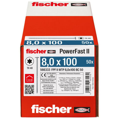 50 vis de charpentier à tête ronde large FPF II WTP Ø8 x100 mm - Filetage partiel - Fischer (1/5)