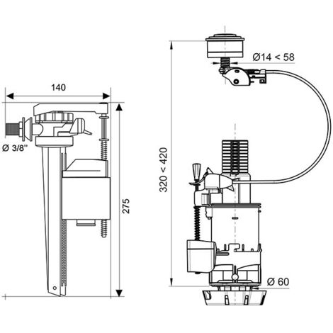 Ensemble de mécanisme ESAY + Robinet flotteur JOLLYFILL - double chasse 3/6L à câble - Wirquin pro