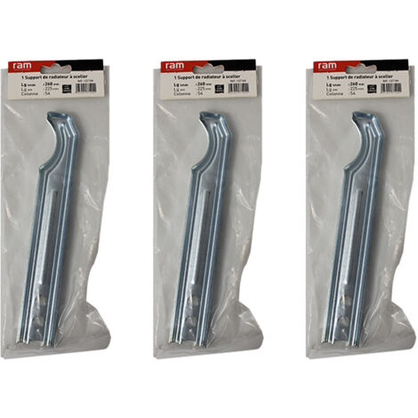 Lot de 3 supports à sceller pour radiateur en fonte type traditionnel - longueur axe 225 mm - longueur totale 260 mm - Ram