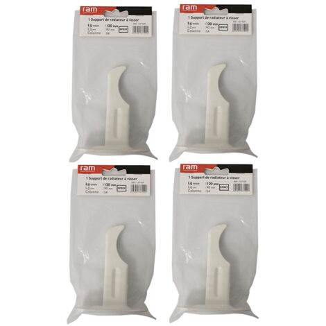 Lot de 4 supports à visser pour radiateur en fonte type rideau - longueur axe 90 mm - longueur totale 120 mm - Ram