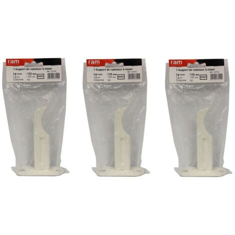 Lot de 3 supports à visser pour radiateur en fonte type rideau - longueur axe 105 mm - longueur totale 135 mm - Ram