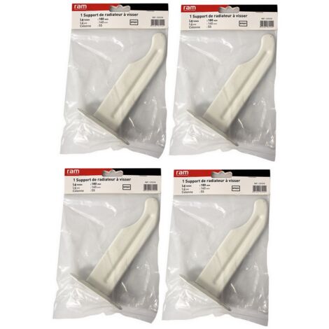 RAM – Lot de 4 supports à visser pour radiateur en fonte – Longueur axe 140 mm – Longueur totale 180 mm – Époxy blanc pour installation discrète
