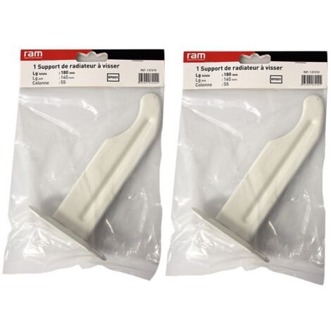 RAM – Lot de 2 supports à visser pour radiateur en fonte – Époxy blanc – Longueur axe 140 mm – Installation rapide et discrète