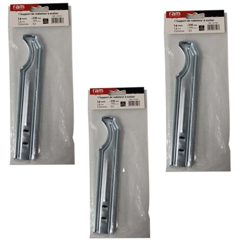 Lot de 3 supports à sceller pour radiateur en fonte type traditionnel - longueur axe 195 mm - longueur totale 230 mm - Ram