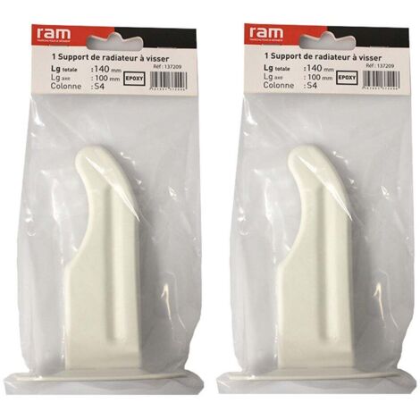 RAM – Lot de 2 supports à visser pour radiateur en fonte – Longueur axe 100 mm – Longueur totale 140 mm – Epoxy blanc – Installation simple