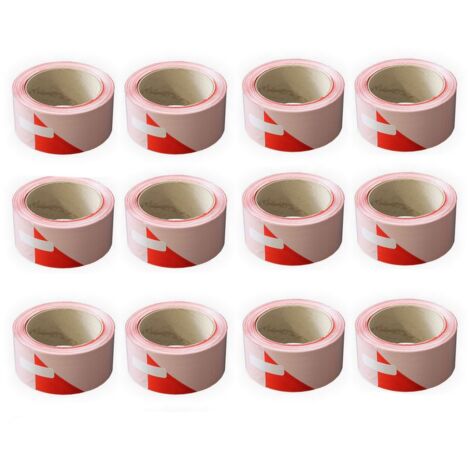 Lot de 12 bandes de chantier 50 mm x 100 m - Rouge et Blanc - Soppec