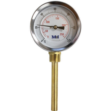 Thermomètre radial Ø80 - 0 à 120° - Longueur doigt de gant 100 mm - pour chauffage et réfrigération - Arcanaute