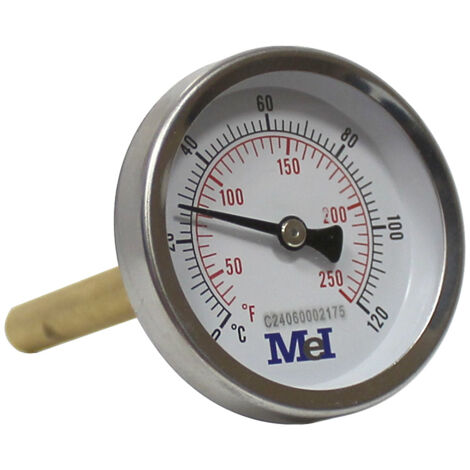 Thermomètre axial Ø63 - 0 à 120° - Longueur doigt de gant 100 mm - pour chauffage et réfrigération - Arcanaute