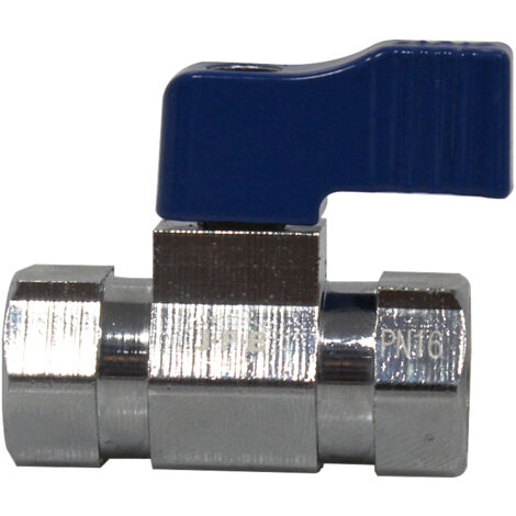 Mini-vanne laiton nickelé Femelle / Femelle 1/4" (8/13) - PN16 - manette bleue - Arcanaute