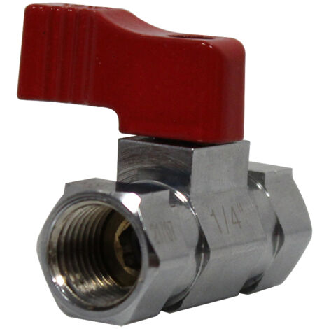 Mini-vanne laiton nickelé Femelle / Femelle 1/4" (8/13) - PN16 - manette rouge - Arcanaute (1/5)
