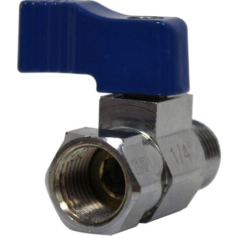 Mini-vanne laiton nickelé Mâle / Femelle 1/4" (8/13) - PN16 - manette bleue - Arcanaute