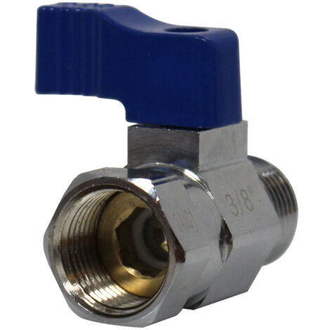 Mini-vanne laiton nickelé Mâle / Femelle 3/8" (12/17) - PN16 - manette bleue - Arcanaute